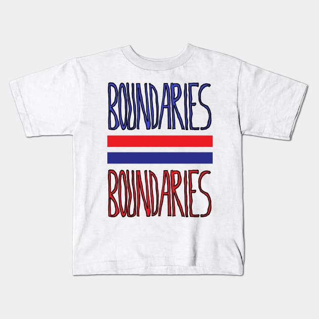 Boundaries, Red and Blue Boundaries Separated By Blue and Red Lines, Funny, Cute Design Kids T-Shirt by Blue Heart Design